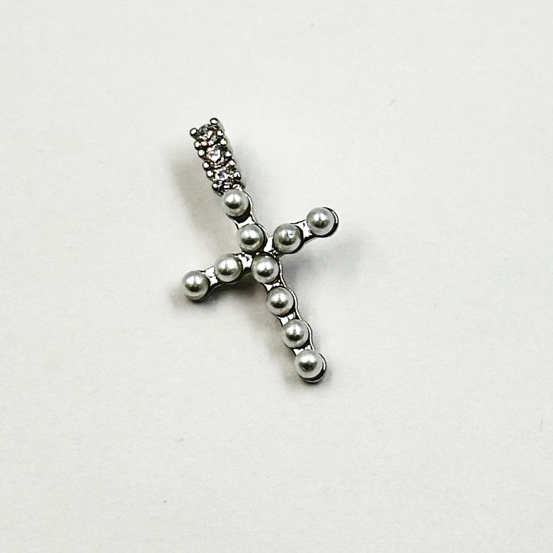 Подвеска Крестик с майоркой размер 12*20мм цвет серебро