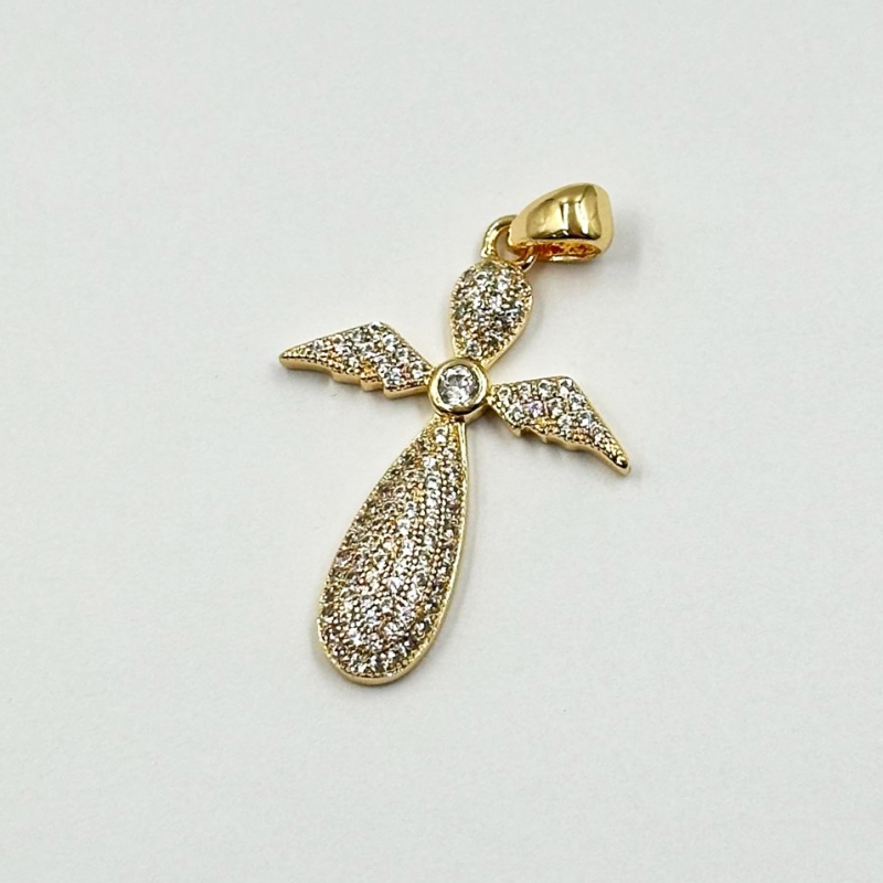 Подвеска Крестик с фианитами цвет золото 17*25мм