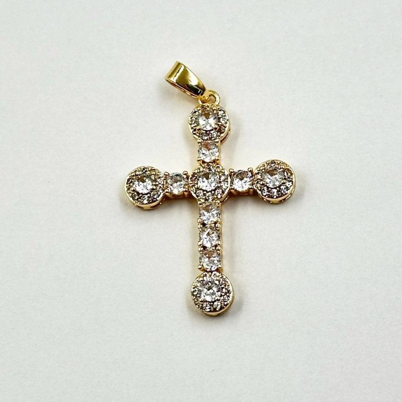 Подвеска Крестик с фианитами цвет золото 20*26мм