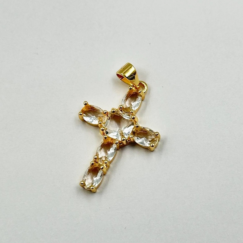 Подвеска Крестик с фианитами цвет золото 21,5*33мм
