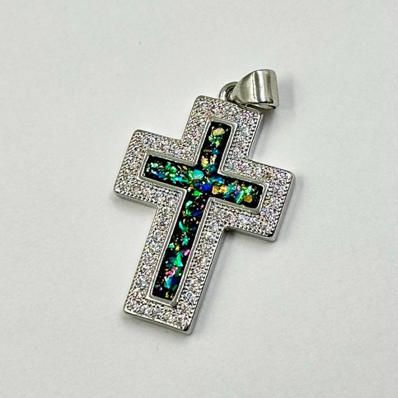 Подвеска Крестик с фианитами цвет серебро 19*29мм