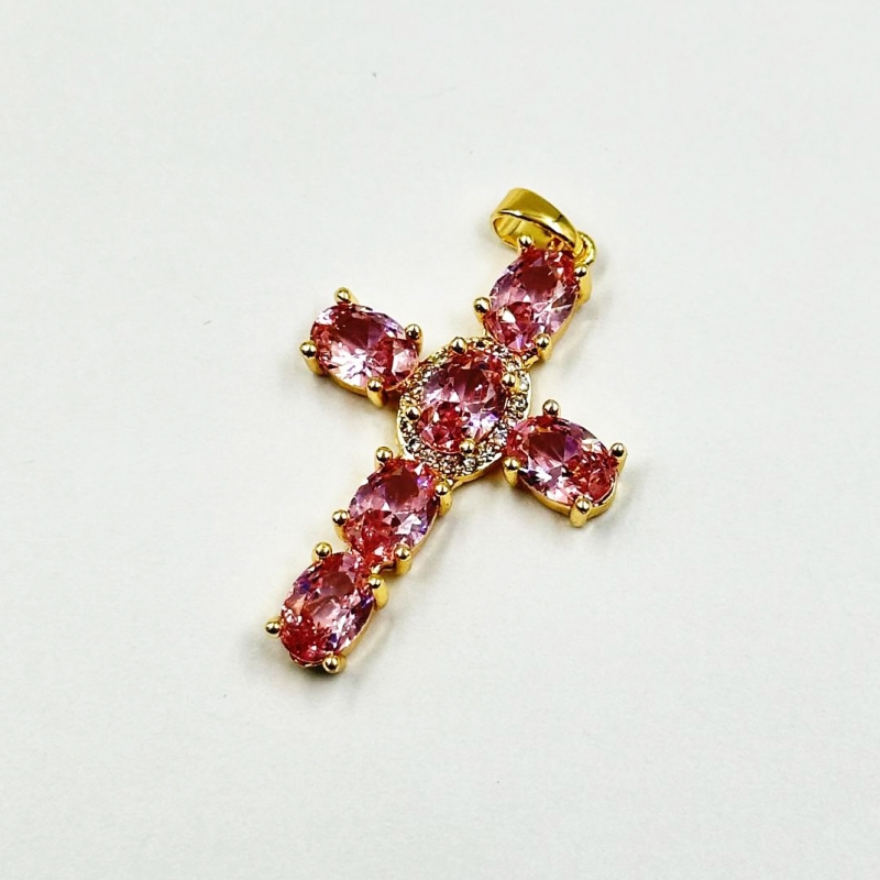 Подвеска Крестик с фианитами цвет золото 21,5*33мм