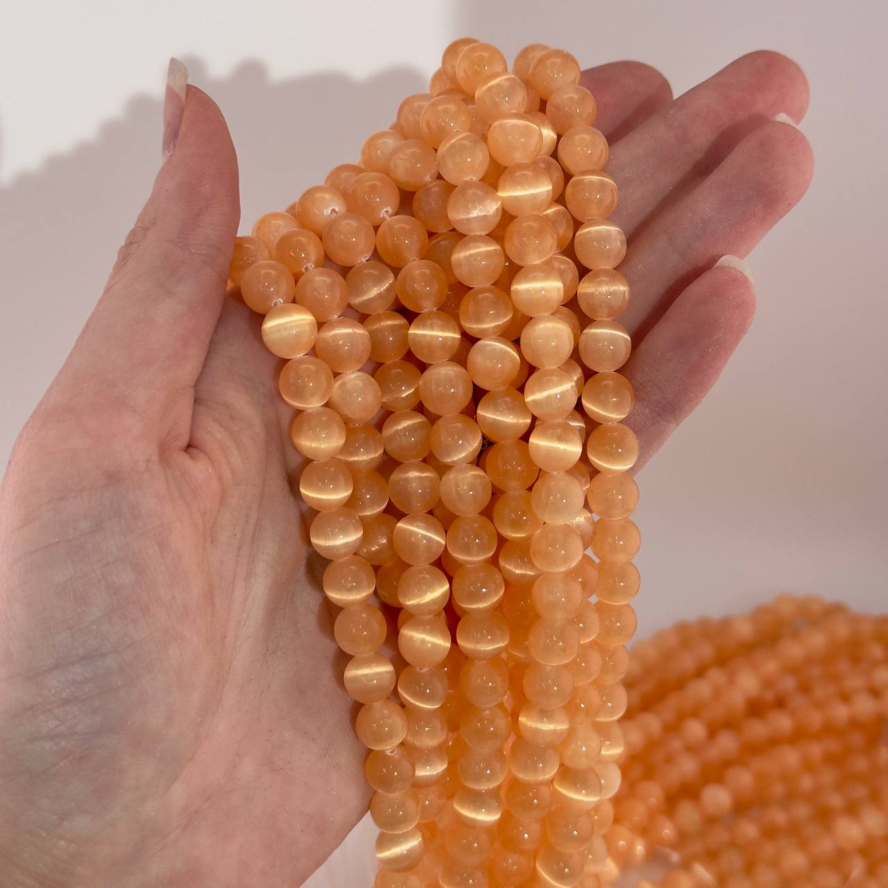Бусины Селенит цвет оранжевый размер 8мм 10мм натуральный камень