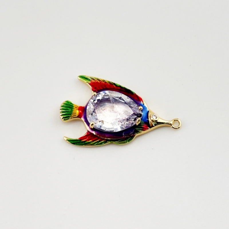 Подвеска рыба с фианитом 21*36мм 