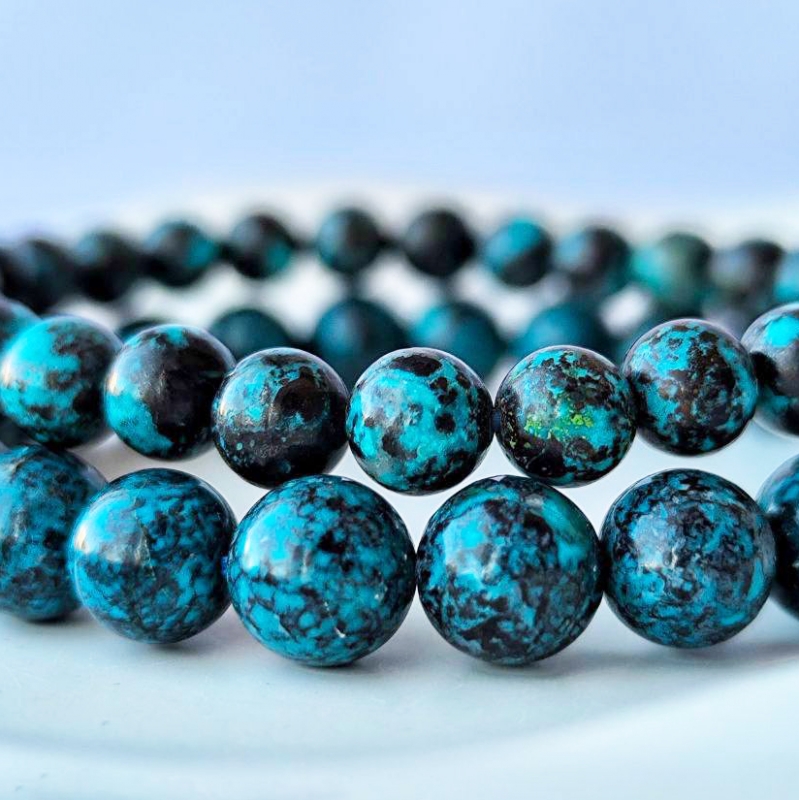 Браслет из Хризоколлы диаметр бусин 6мм 8мм длина изделия 19см